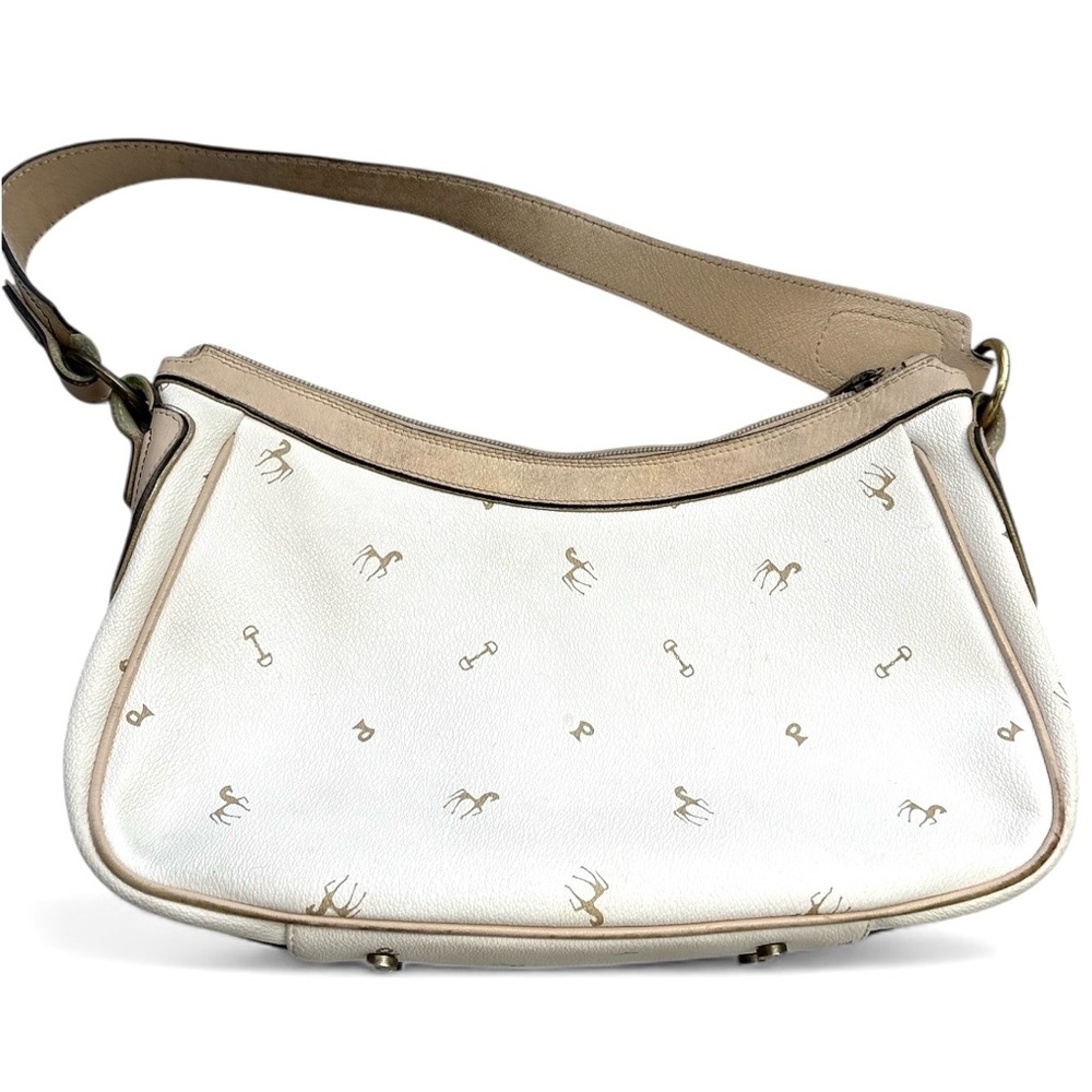 Petusco White Equestrian Leather Shoulder Bag